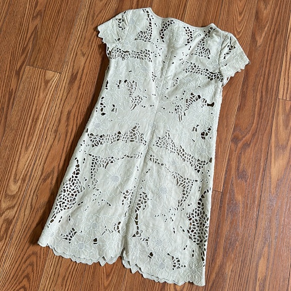 LAUNDRY Linen Embroidered Eyelet Short Sleeve Cutout Lace Mini Dress Beige 4 - Picture 9 of 9